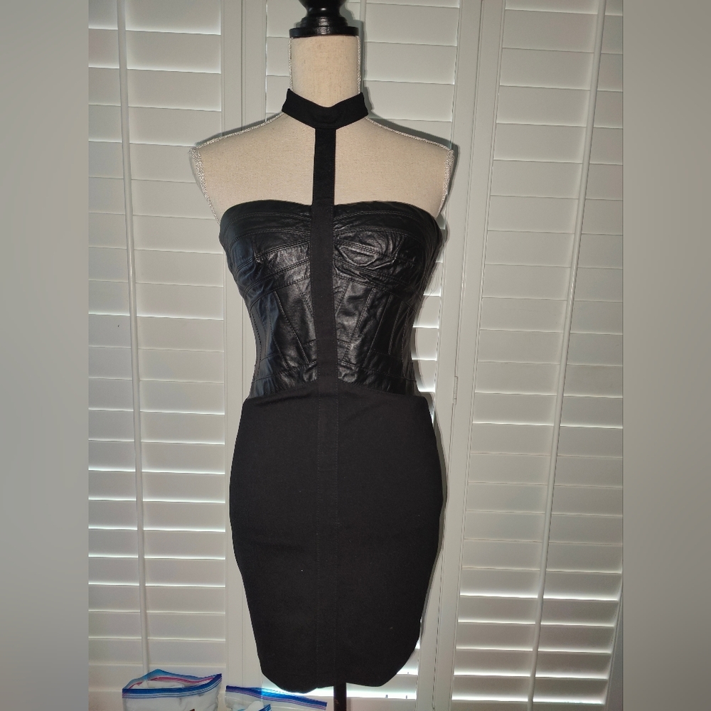 Black Vegan Leather Bebe Mini Dress